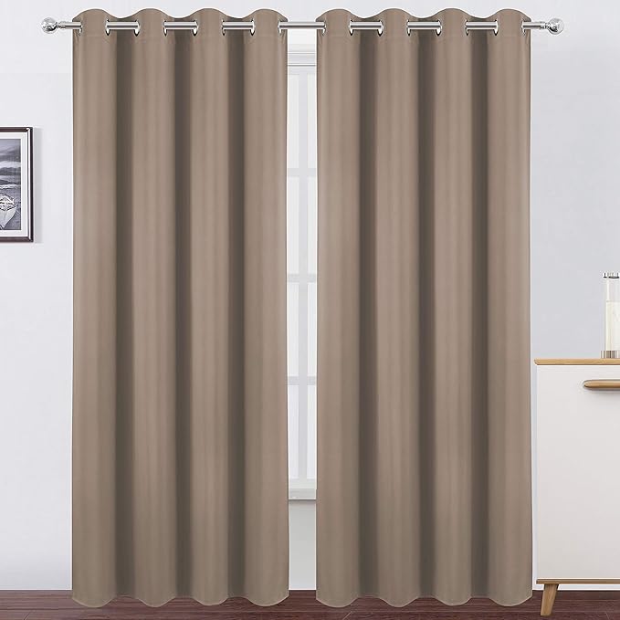 LEMOMO Blackout Curtains 66 x 95 inch/Cappuccino Curtains Set of 2 Panels/Thermal Insulated Room Darkening Bedroom Curtains