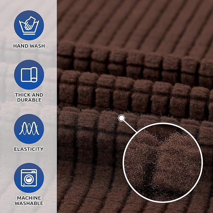 KEKUOU Stretch Oversized Sofa Slipcover 1 Piece Couch Sofa Cover (94"-110") Furniture Protector 4 Seater Sofa with Elastic Bottom for Kids,Pet.Jacquard Checked Pattern Fabric(X Large,Chocolate)