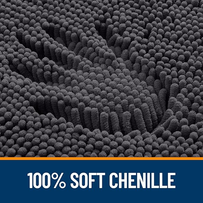 Bath Rug 47x32 Dark Grey Chenille, Absorbent, Machine Washable