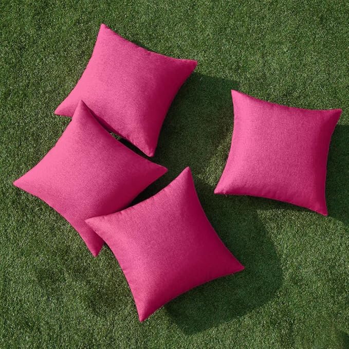 MIULEE Pack of 4 Decorative Outdoor Throw Pillow Covers Linen Waterproof Pillow Covers Farmhouse Cushion Cases for Patio Garden Tent Balcony Couch Sofa 18x18 inch Hot Pink