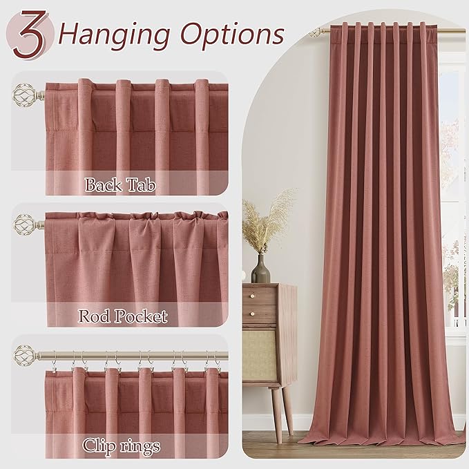 Guken 100% Blackout Curtains 84 Inch Length 2 Panels Set for Girls Bedroom Back Tab Thermal Insulated Black Out Linen Drapes Room Darkening Window Curtains 84 Inches Long,Dusty Rose