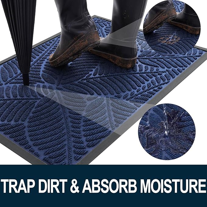 Colorxy Waterproof Doormat, Sturdy Natural Rubber Front Indoor Mat, Non Slip Low Profile Indoor Outdoor Door Mats, Stain and Fade Resistant Floor Mat, Easy Clean Patio Entrance Mat, 59''x36'', Navy
