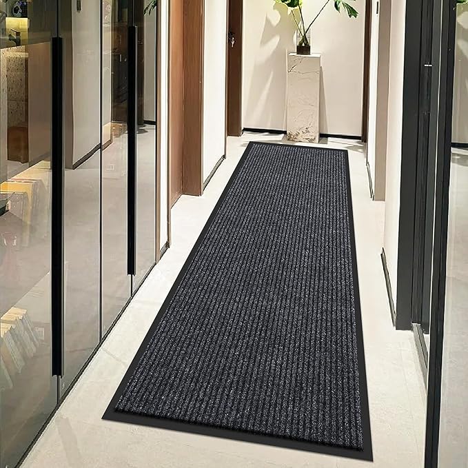Large Indoor Outdoor Door Mat, 2' x 6' Heavy Duty Commercial Floor Mat Inside Outside Entrance, Rubber Border Doormats for Entryway, High Traffic Area, Waterproof, Low-Profile, Easy to Clean