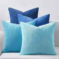 Topfinel Blue Decorative Throw Pillow Covers 16x16 Inch Set of 4,Soft Accent Corduroy Striped Gradient Color Small Cushion Cover for Beach,Patio,Balcony,Couch Living Room,Summer Home Decor