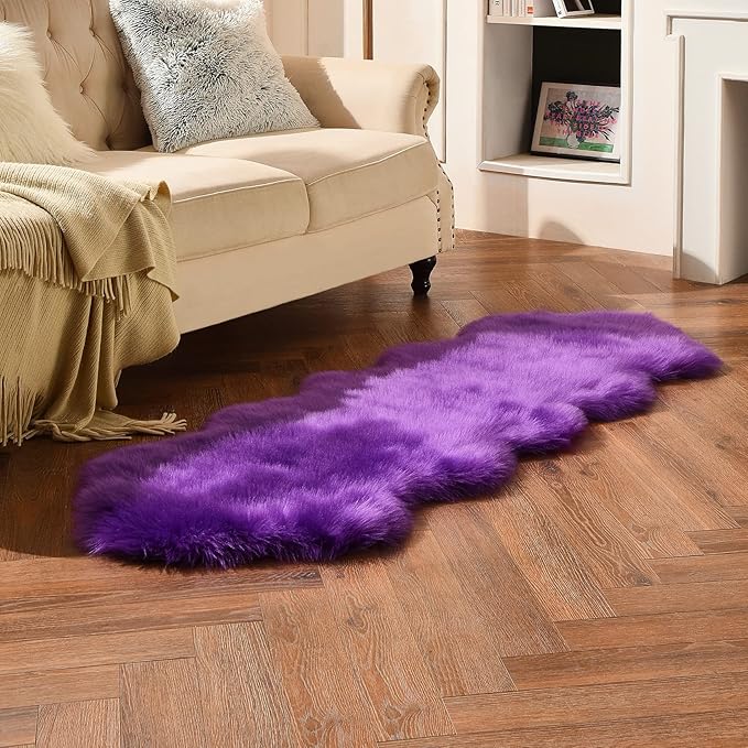 duduta Purple Faux Sheepskin Runner Rugs 2x6 ft, Fluffy Fur Sofa Couch Covers Shag Rug for Bedroom Living Room Hallway Home Decor Non Slip