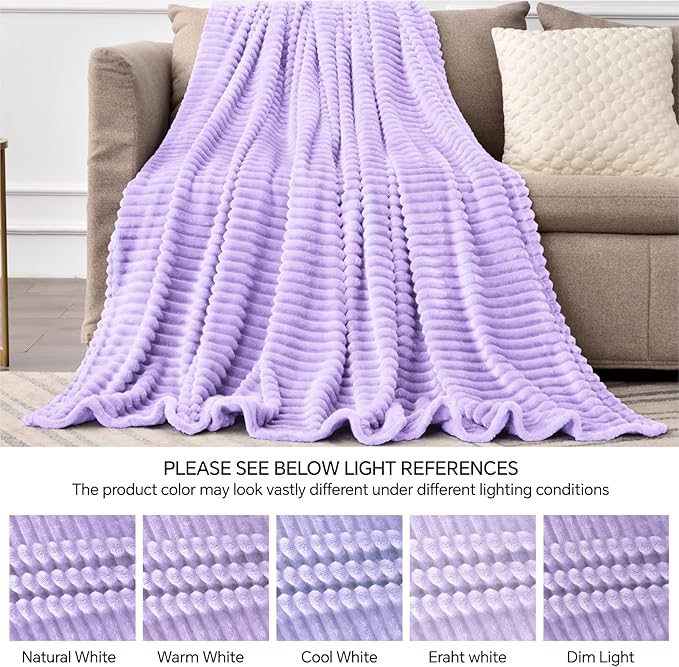 BEDELITE Fleece Throw Blanket for Couch – 3D Ribbed Jacquard Soft and Warm Decorative Fuzzy Blanket – Cozy, Fluffy, Plush Lightweight Pastel Lilac Throw Blankets for Bed, Sofa, 50x60 inches