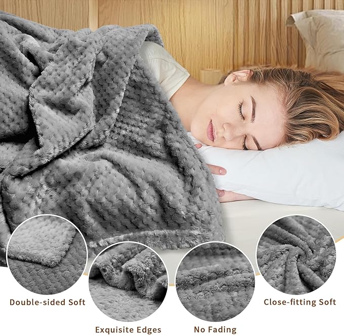 4 Pack Fleece Throw Blankets 50x60 Inches - Oeko-Tex Certified 100, 270 GSM Ultra Soft Plush for Bed, Couch and Cozy Gifts. 3D Waffle Texture, No Shedding No Pilling All Season (Dark Gray)