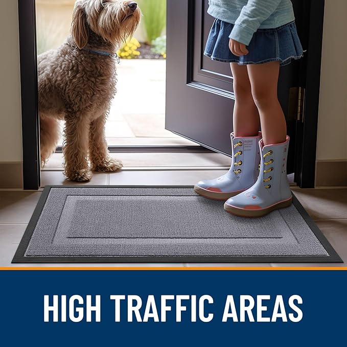 OLANLY Front Door Mat Indoor Outdoor Entrance, Waterproof All-Season, All-Weather Doormat, Sturdy Natural Rubber, Low Profile, Easy Clean Patio Porch Entryway Mat, 71x23, Classic Gray