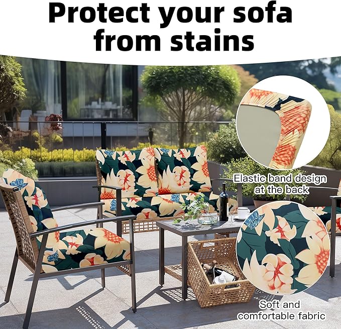 8Pcs Outdoor Cushion Covers, Patio Cushion Covers,Stretch Elastic Slipcovers, Replacement Washable & Reusable Furniture Protector for Patio Couch(Sunflower,8PCS)