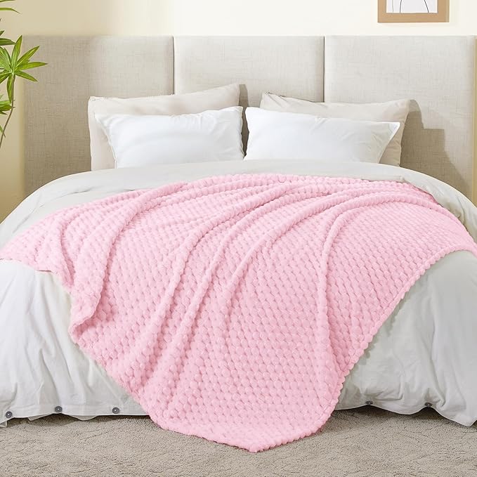 BEDELITE Fleece Blanket - 3D Jacquard Decorative Cherry Blossom Twin Blankets for Couch & Bed, Soft and Cozy Warm Plush Fluffy Blanket All Seasons Suitable, 60x80Inches