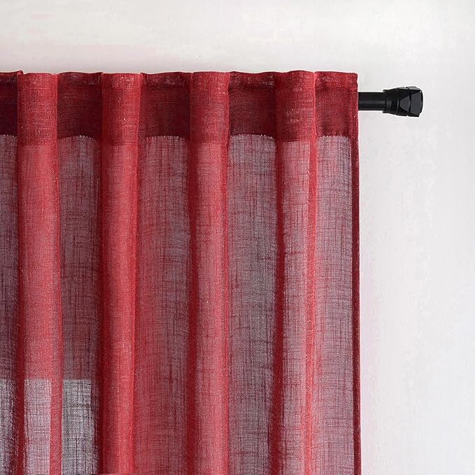 MIULEE Burgundy Red Kitchen Curtains 24 Inch Length 2 Panels, Soft Thick Linen Textured Semi Sheer Light Filtering Short Cafe Tier Curtains for Small Half Window Back Tab Rod Pocket Christmas Decor