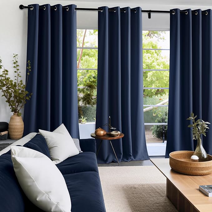 NICETOWN Blackout Curtains Grommet 2 Panels 72 Inches Long, Navy Blue