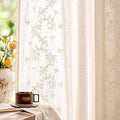 jinchan Evelyn Embroidered Linen Curtains 63 inch Floral Curtains for Living Room Bedroom Farmhouse Cottagecore Semi Sheer Light Filtering Window Drapes Rod Pocket Back Tab 2 Panels W50 x L63 Ivory