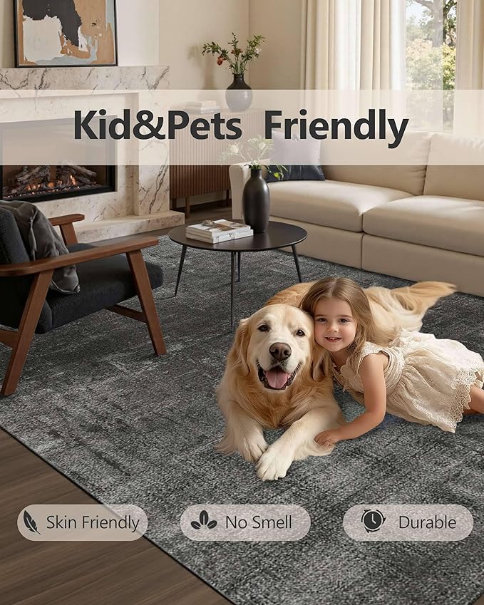 Latte&Fog 8x10 Area Rugs for Living Room, Large Modern Abstract Washable Rug, Boho Non Slip Low Pile Carpet for Indoor Bedroom Dining Room, Office, Dorm, Classroom, Farmhouse and Kids Room