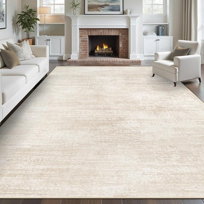 Area Rugs 8x10 for Living Room: Washable Rug Modern Abstract Neutral Soft Non-Slip Low-Pile Indoor Large Carpet for Bedroom Dining Room Playroom Home Office (Beige, 8'x10')