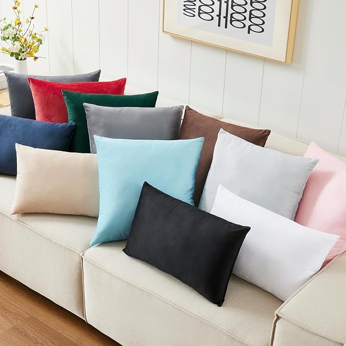 LANE LINEN Synthetic Down Filled Velvet Throw Pillow Inserts Pack of 2 White - 18 x 18 Inches Cushion Inserts for Couch, Bed & Living Room Décor - Indoor Decorative Pillows Made in Canada