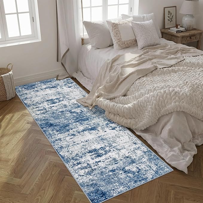 2.6'x8' Runner Rug Washable Rug;Modern Abstract Soft Thin Runner Rug Blue