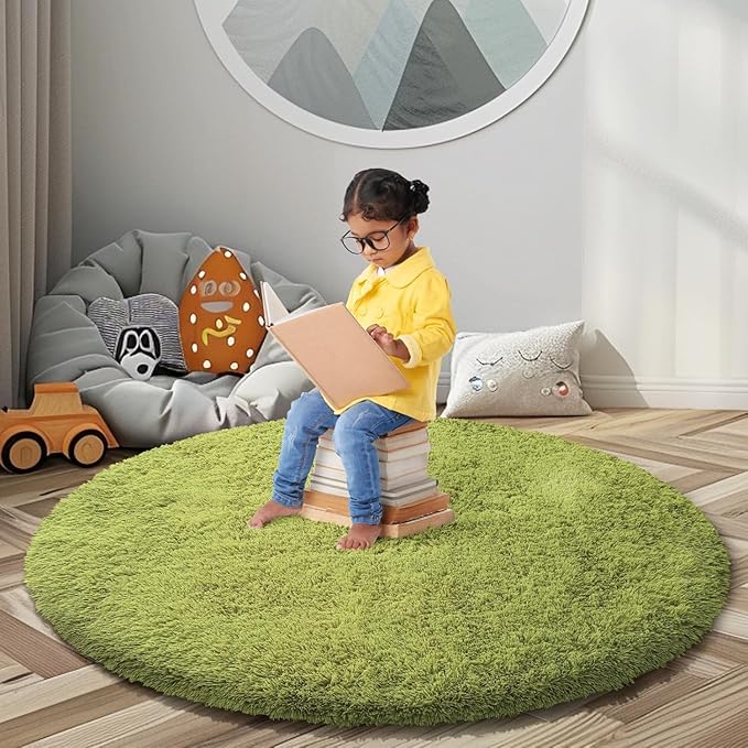 Super Soft Circle Rugs for Girls Princess Castle Toddlers Play Tent 3 Diameter Circular Area Rugs for Kids Bedroom Baby Room Decor Round Shag Playhouse Carpets(Φ3, Grass Green)