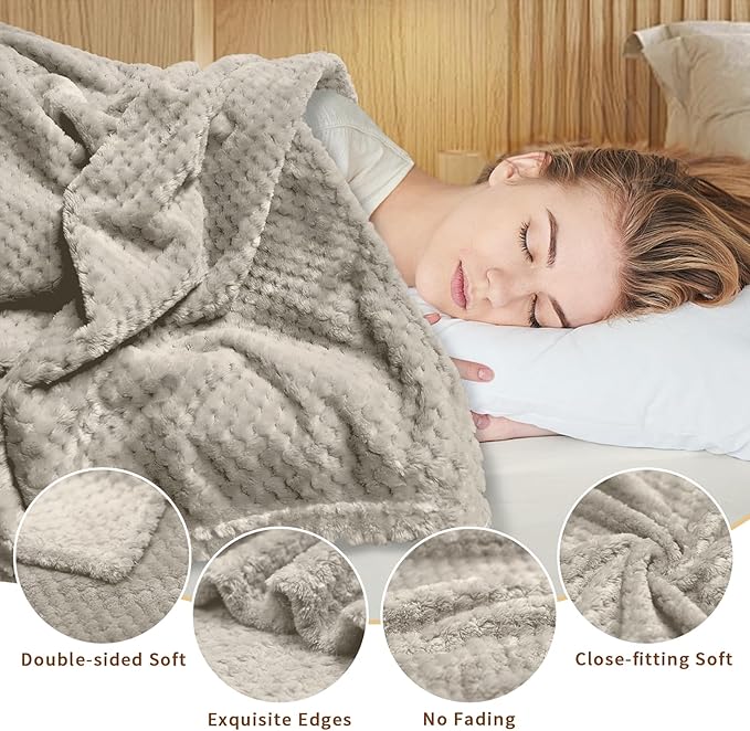 4 Pack Fleece Throw Blankets 50x60 Inches - 270 GSM Ultra Soft Plush Flannel for Bed Couch Sofa, Lightweight Warm 3D Waffle Texture, No Shedding No Pilling All Season Throw (Light Beige)