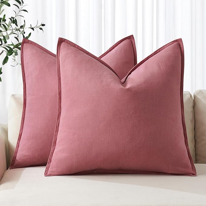 MIULEE Decorative Linen Pillow Covers 18x18 Inch Cranberry Red Boho Farmhouse Neutral Couch Throw Pillows for Bed Pack of 2 Accent Modern Pillowcase Sofa Livingroom Home Decor