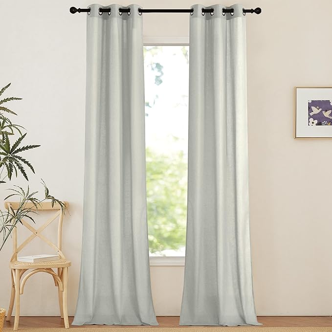 NICETOWN Linen Curtains 96 inches Long for Living Room, Grommet Semi Sheer Drapes Linen Weave Window Treatments Privacy Added with Light Filtering for Bedroom, Gray, W34 x L96, 2 Panels