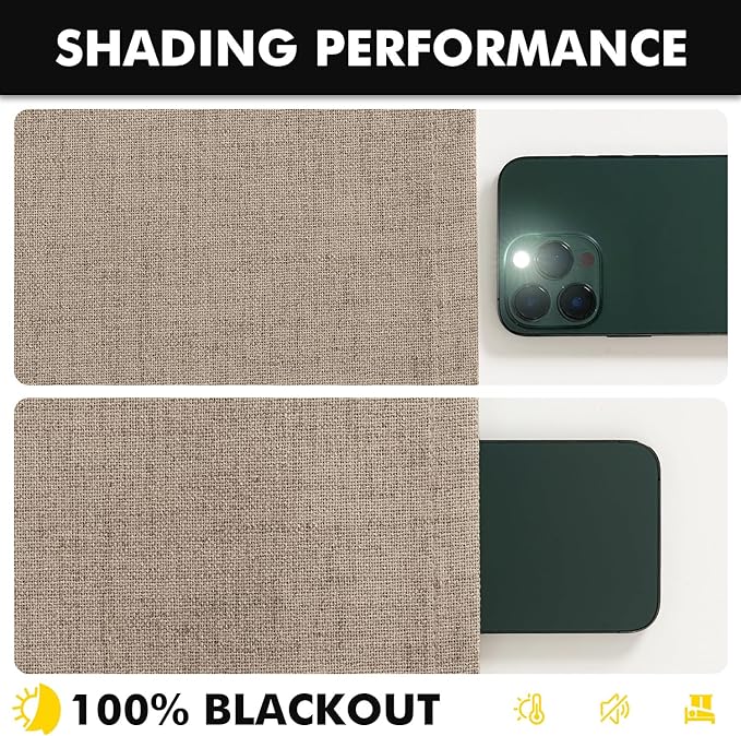 MIULEE 100% Blackout Linen Curtains for Bedroom, Brown Solid Luxury Decor Thermal Insulation Room Darkening Drapes for Living Room Nursery Back Tab Rod Pocket 42 x 96 Inches, 2 Panels