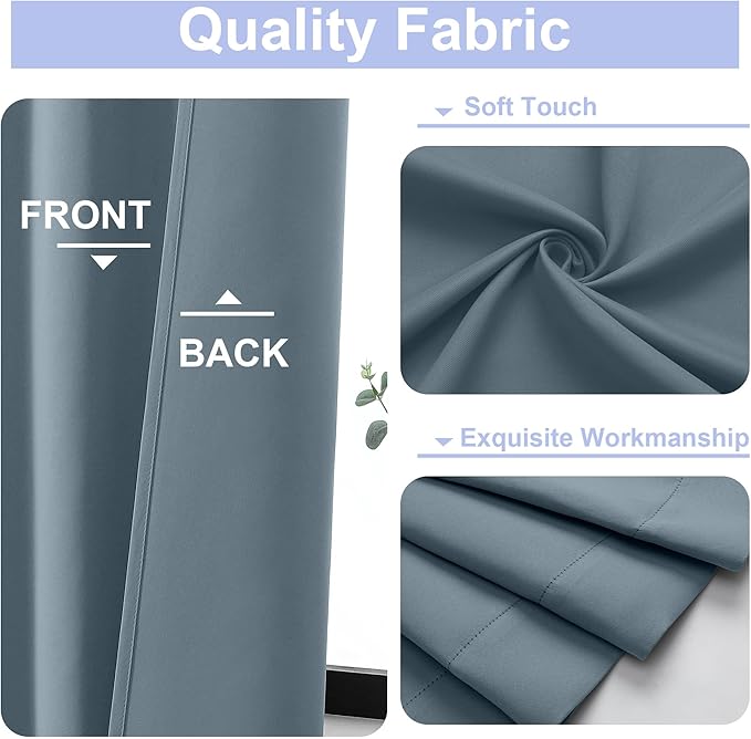Simplebrand Ava Stone Blue Short Blackout Curtains for Bedroom 54 Inches Long 2 Panels Set, Solid Thermal Insulated, Energy Saving Window Treatment Curtains Blackout Drapes, W40 x L54 Inch, Stone Blue