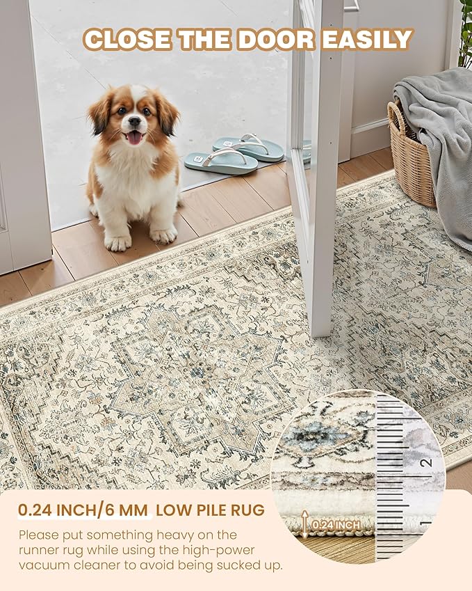 Kitchen Runner Rug Non Slip Washable 2.5x8, Soft Low Pile Entryway Rug Runners for Hallways,Carpet Runner for Living Room,Kitchen, Laundry, Bathroom(Brown/Beige,2.5'x8')