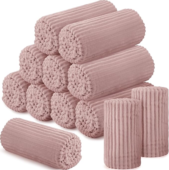 Buryeah 12 Pcs Flannel Throw Blanket Bulk 50 x 60 in Sleepover Blanket Outdoor Wedding Throw Lightweight, Oeko-tex Standard 100 Certified for Sofa Homeless Gifts (Rosewood Pink)