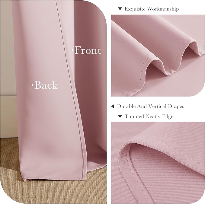 PONY DANCE Kitchen Curtains Short - Thermal Insulated Window Covering Curtain Panels with Rod Pocket/Back Tab Light Block for Bathroom, Wide 42 by Long 45 Inches, Blush Pink, 2 Pieces