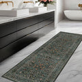 Dark Green 2x7 Long Washable Runner Rug Non Slip, Throw Rugs Runners for Kitchen Hallways Entryway Bathroom Laundry Room, Floor Mat Vintage Floral Carpet Low Pile Stain Resistant
