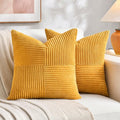 Fancy Homi 2 Packs Gold Yellow Euro Decorative Throw Pillow Covers 28x28 Inch for Bedroom Bed, Farmhouse Boho Home Decor, Soft Corss Corduroy Patchwork Textured Square Cushion Case 71x71 cm