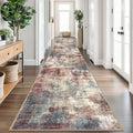 IOHOUZE Abstract Runner Rug 3x18 Ft Washable Runners for Hallways, Non Slip Kitchen Runner Printed Faux Wool Entryway Runner Indoor, Modern Abstract Floor Carpet for Hall Stair, Red/Multi