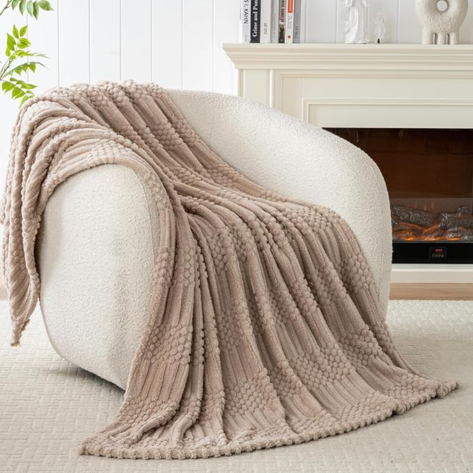 60x80 Inch Brown Twin Blanket - Soft & Fluffy Fleece, Neutral Tan Color, Cute & Aesthetic, Perfect for Sofa, Couch, Chair, Bed, Living Room & Bedroom, All-Season Use, Plush & Cozy Decorative Blanket