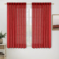 MIULEE Red Linen Short Curtains 63 Inch Length 2 Panels for Kitchen Bedroom, Christmas Soft Thick Linen Textured Window Drapes Living Room Semi Sheer Light Filtering Back Tab Burlap Look Decor