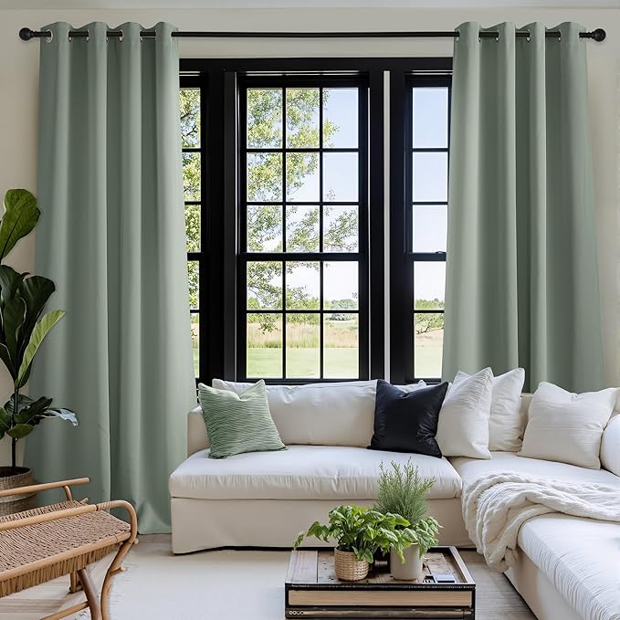 NICETOWN Sage Green Sound Blocking Drapes - Grommet Thermal Insulated Shades for Living Room, Yard, Bedroom, Office, Closet - Machine Washable, 2 Panels, W52 x L95