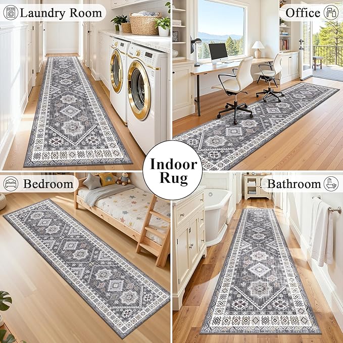 HEBE Washable Kitchen Rugs Runner 2'x 8', Non Slip Hallway Runner Rug, Low Pile Entryway Rug Laundry Room Mat Kitchen Carpet Runners for Hallways, Bathroom, Laundry, Bedside Rug