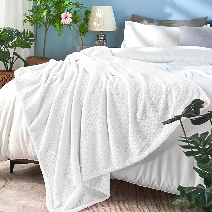inhand White Fleece Queen Blanket for Bed, Super Soft Flannel Cozy Blankets for Office,Travel, Warm Plush Blankets for All Season, 90 x 90 Inches