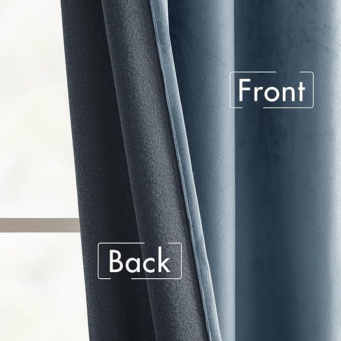 MIULEE Velvet Curtains 96 inches - Luxury Blackout Curtains for Bedroom Living Room Thermal Insulated Super Soft Window Drapes Rod Pocket & Back Tab, Stone Blue, W52 x L96 inches, 2 Panels