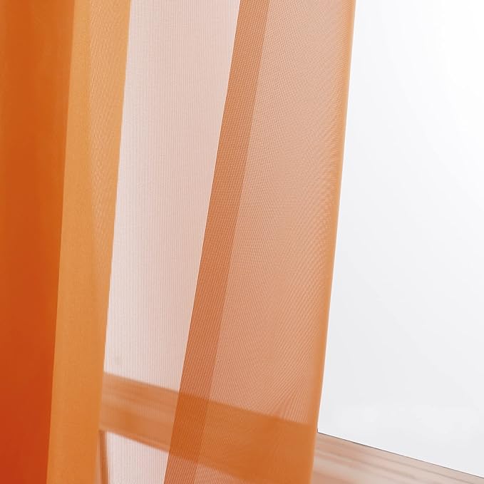 OWENIE Sheer Curtains 90 Inches Long 2 Panels Set for Bedroom, Light Filtering Sheer Curtains Rod Pocket Voile Drapes for Living Room, Airy Soft-Touching Drapes, Orange, Each 42" W x 90" L