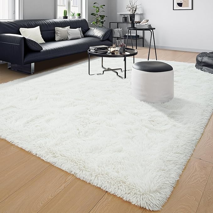 Tepook Fluffy Large Rugs for Living Room, Shag Area Rug 6x9 Soft Carpet for Bedroom, Modern Shaggy Rug for Kids Boys Girls, Plush Indoor Nursery Home Decor Rug with Non-Slip Bottom, Cream White