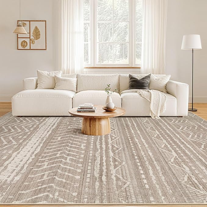 Nakagishi 5x8 Area Rug Living Room: Washable Boho Large Neutral Soft Rugs Farmhouse Stain Resistant Modern Indoor Non-Slip Floor Carpet for Bedroom Nursery Kids Playroom Office Dining Room- Dark Brown