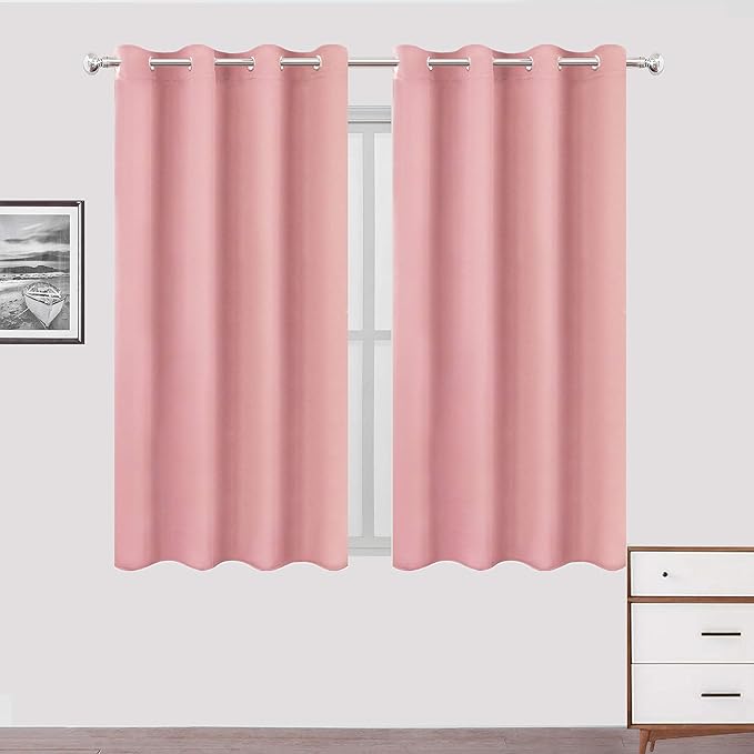 LEMOMO Pink Thermal Blackout Curtains/52 x 54 Inch/Set of 2 Panels Room Darkening Curtains for Bedroom