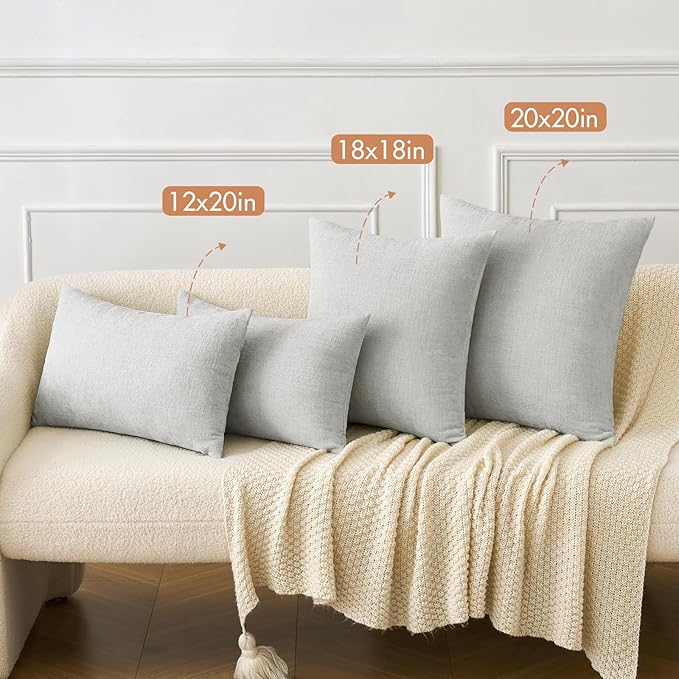 MIULEE Pack of 2 Light Gray Throw Pillow Covers 18x18 Inch Soft Chenille Pillow Covers for Sofa Living Room Couch Solid Dyed Cases