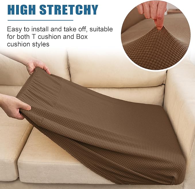Water Resistant Couch Cushion Covers Stretch Sofa Seat Slipcover for Pets, Thick RV Dinette Cushion Covers Sofa Protector, Washable (Small, Coffee)