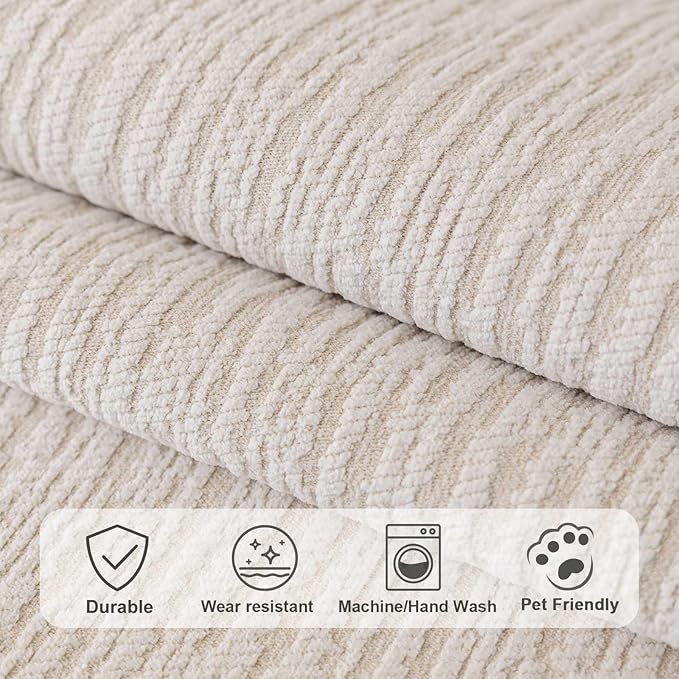 Soft Waterproof Chenille Cover Washable, Non Slip Sectional Sofa Covers for 3 Cushion Couch Sofa L Sharped Sofa Slipcover for Pets, Furniture Protector (1 PCS 36"x63" White)