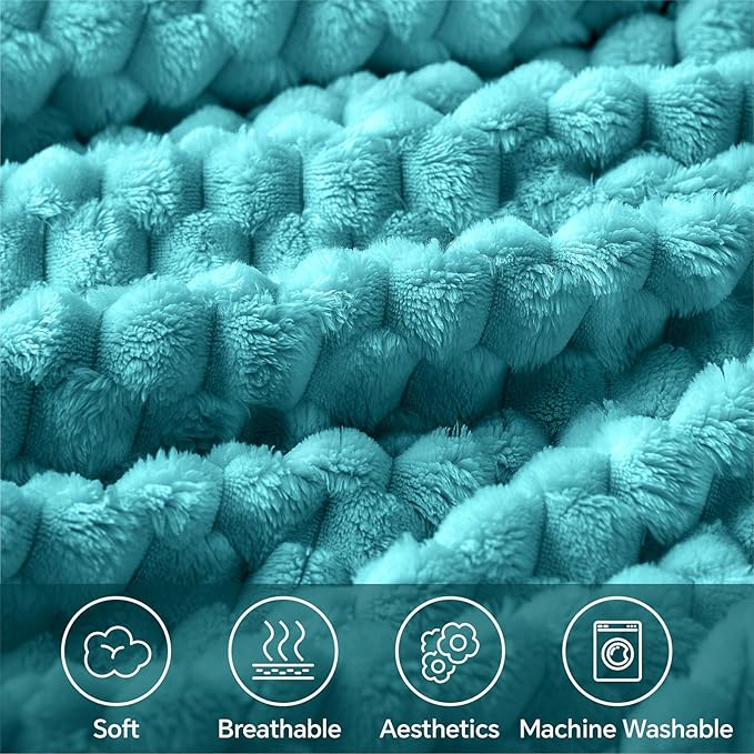BEDELITE Fleece Twin Blanket for Couch & Bed - 3D Jacquard Decorative Teal Throw, Super Soft and Cozy Warm Fuzzy Blanket All Seasons Suitable, 60x80Inches