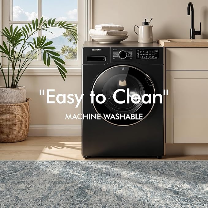 2x5 Washable Hallway Runner Rug - Non Slip Kitchen Runner Rugs with Rubber Backing Vintage Low-Pile Carpet Runners for Entryway Dining Room Laundry Room Home Decor (Blue)