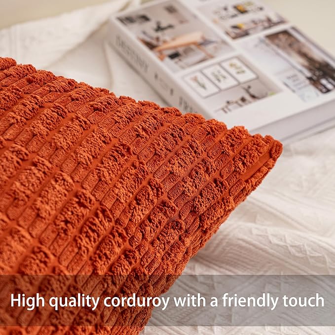Corduroy Decorative Throw Pillow Covers 14x36 Inch Soft Striped Pillow Covers Modern Farmhouse Home Decor for Sofa Living Room Couch Bed（Rust）