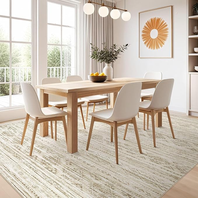 Nakagishi Area Rugs 9x12 Living Room: Washable Boho Large Neutral Modern Soft Farmhouse Beige Rug Stain Resistant Indoor Floor Non-Slip Carpet for Women Home Enthusiasts Aged 25-45 - Bedroom Room